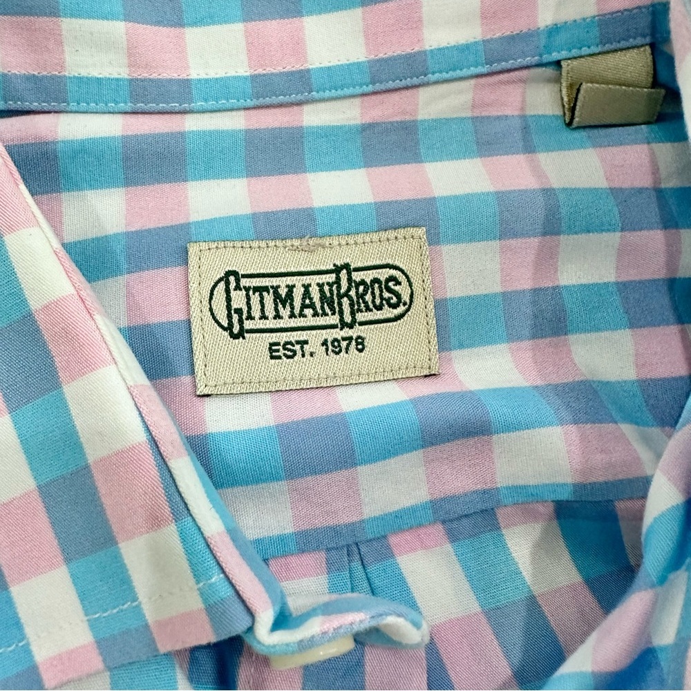Gitman Bros Men’s Collared Button Down Blue Pink … - image 4
